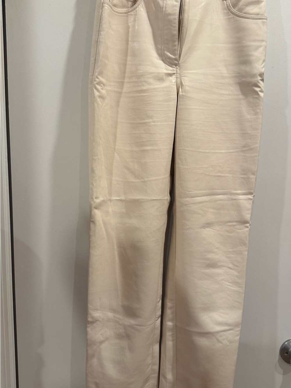 Aritzia Wide Straight-Leg leather pants in Light Cream